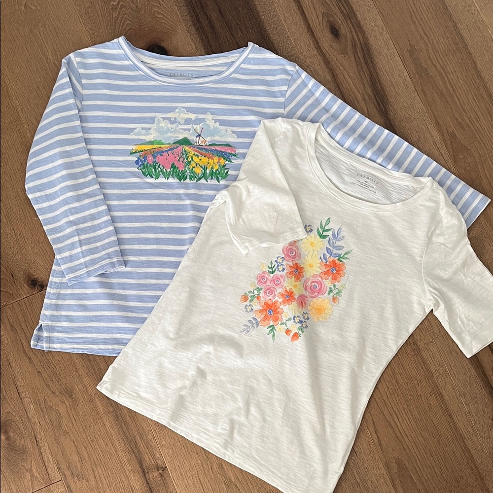 Talbots Bundle of 2 Cotton/Modal Tees with Floral Designs - Size XS